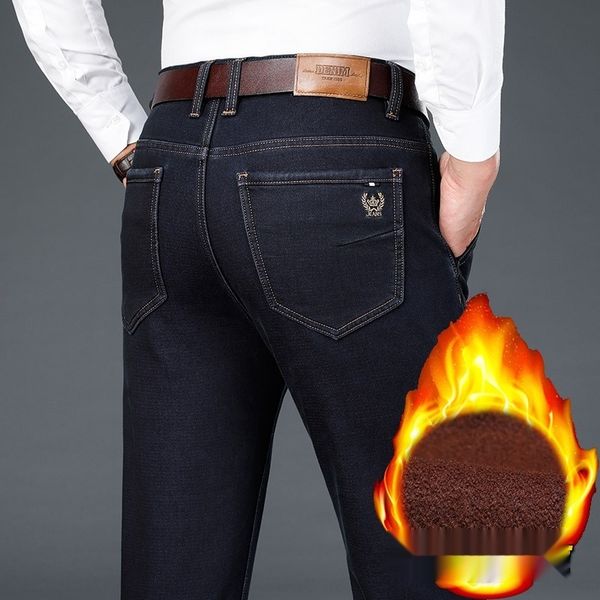 

plush and thickened for men's fall warm jeans and jeanswinter 2020 new loose straight tube thermal men's jeans due3f, Blue