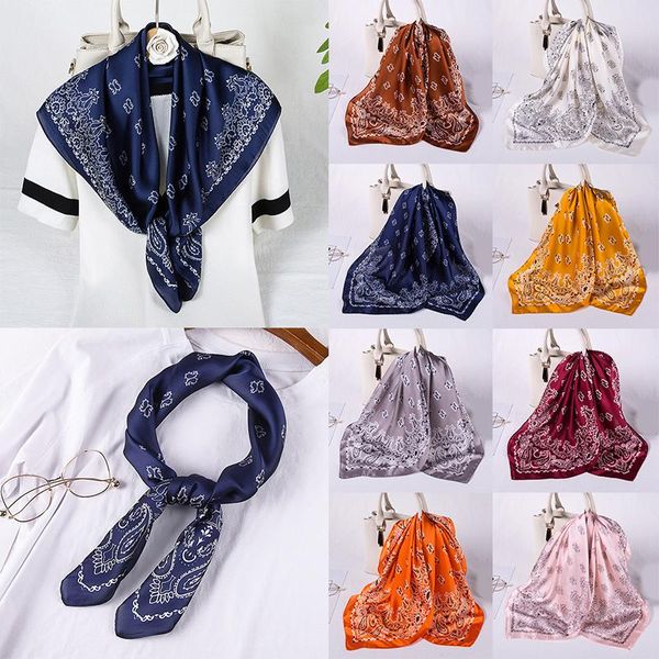 

scarves 70cm floral print square scarf silk women bandana stewardess hostess ladies office neckerchief neckband decoration, Blue;gray