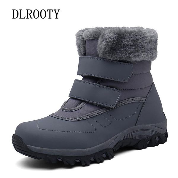 

women snow boots ankle winter warm short plush outdoor waterproof female casual shoes hook & loop flat fashion platform non-slip, Black