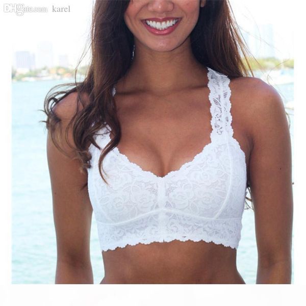 

wholesale-2016 summer style lace tank bra womens sleeveless cropped vest black white crochet crop beach bustier camisoles