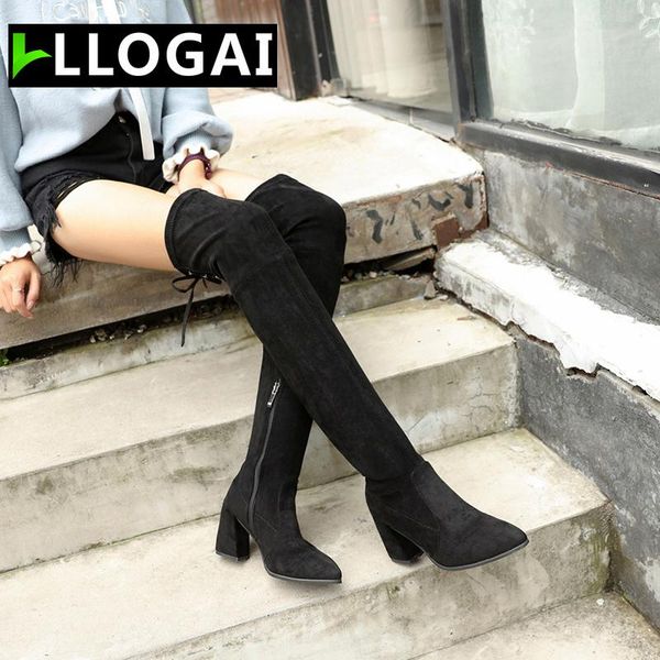 

denim women over the knee boots women thick heel botas mujer super high heels platform boots femme spring and autumn shoes, Black