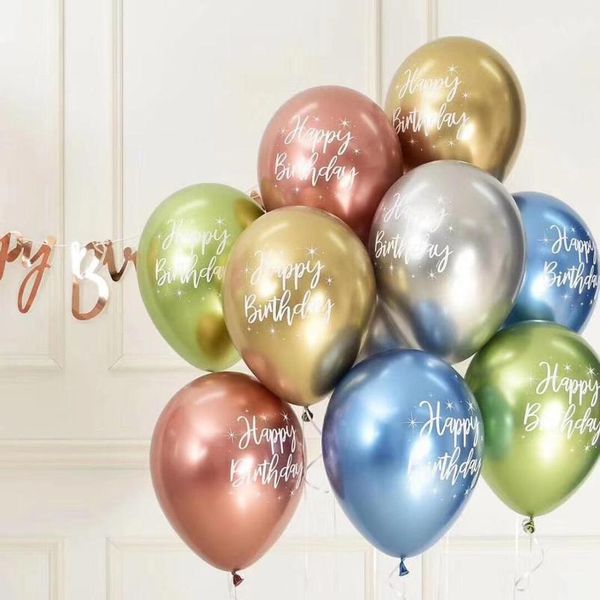 

10pcs 12inch chrome metallic latex balloons happy birthday printed pattern ballon helium metal globos birthday party dec bbyrde