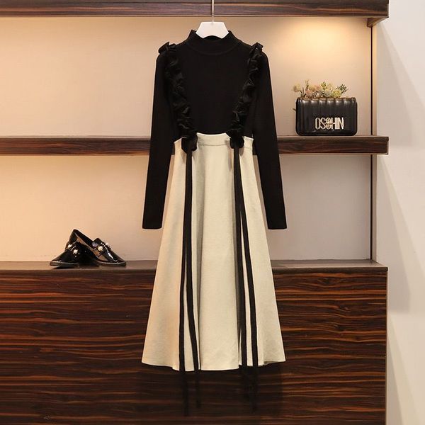 

woman 2021 new two joint pieces around the upper neck + skirt suspend elastic waistline mrs 2 piece plus size 4xl y474 yivy, Gray