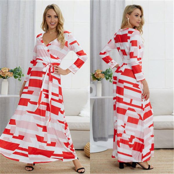 

clothing designer new female bandage casual beach dresses women v-neck colorblocked dress fashion long sleeve fat mm long skirt, Black;gray