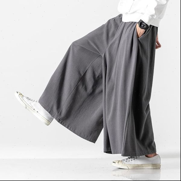 

mrgoldenbowl store autumn causal baggy pants 2021 chinese style draped cotton pants mens loose traditional wide leg pants male, Black