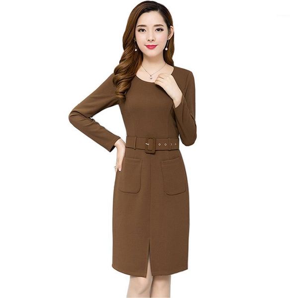 

autumn women dress spring fashion o-neck long sleeve slim party dress plus size elegant female knitting vestidos1, Black;gray
