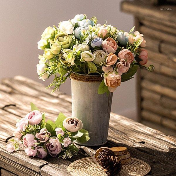 

10 heads artificial rose flowers for wedding bridal holding silk fake flowers bouquet home decoration diy craft gift1