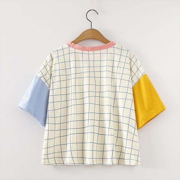 

2020 summer harajuku plaid women t shirts fashion patchwork women tees short sleeve casual cotton female camisetas de mujer, White