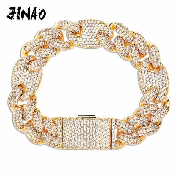 

jinao new 16mm miami lock clasp cuban link 7-9 inch bracelet iced out cubic zircon bling hip hop men jewelry gift, Black