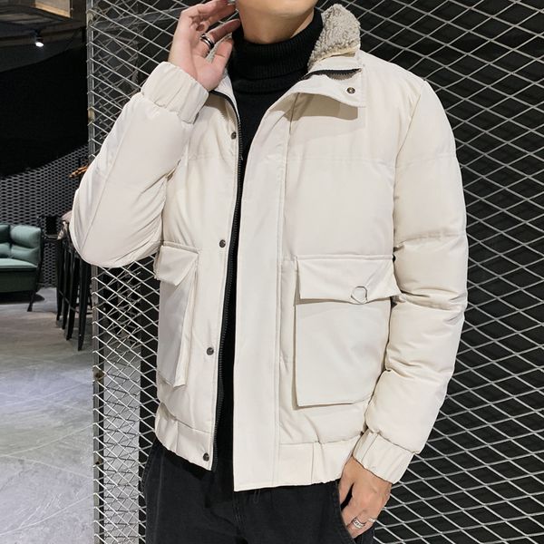 

2020 new jacket trend tooling padded clothing men's coat winter wear thickened lapel cotton, Black;brown