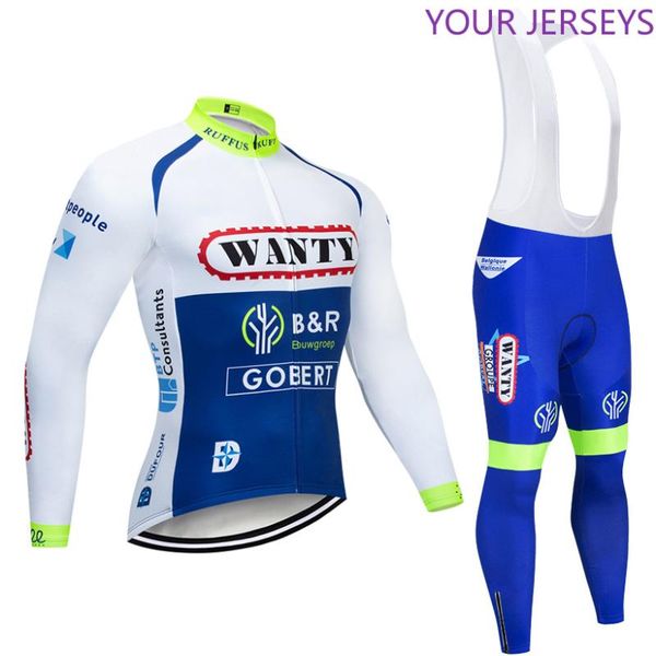 

winter team 2020 wanty thermal fleece cycling jersey bike pants set mens 9d pads ropa ciclismo cycling wear maillot culotte set, Black;blue