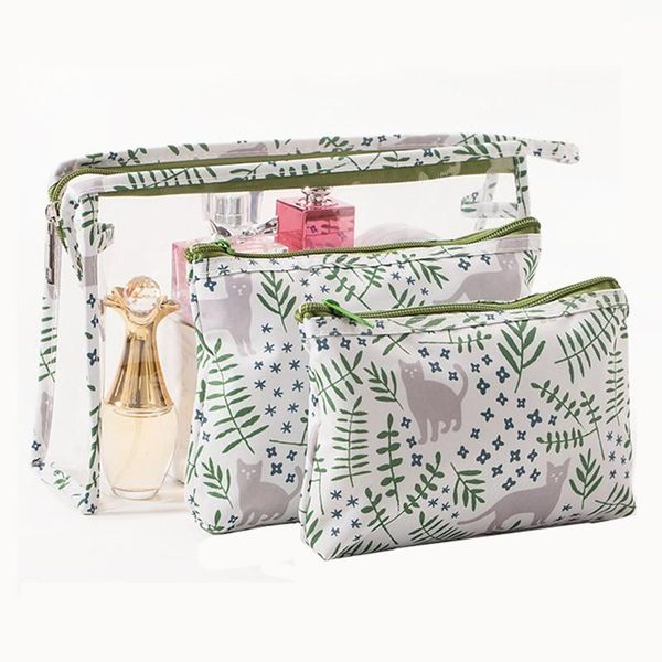 

3pcs/set pvc beautician necessaire cosmetic bag women transparent vanity make up pouch travel organizer toiletry wash cases trip
