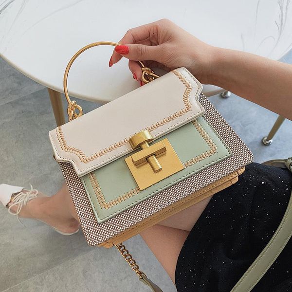 

2020 new women bags crossbody bags pu leather luxury designer handbags texture contrast color circle chain small square bag