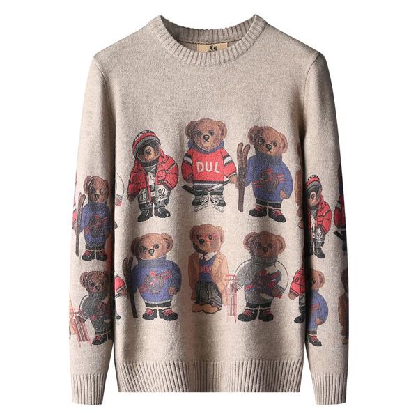 

new autumn winter cashmere warm sweater men bear print mens slim fit sweaters knitted men's christmas jumper, White;black