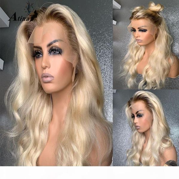 

ombre 613 colored human hair wig pre plucked hd transparent glueless weave remy lace frontal wigs for black women closure atina, Black;brown