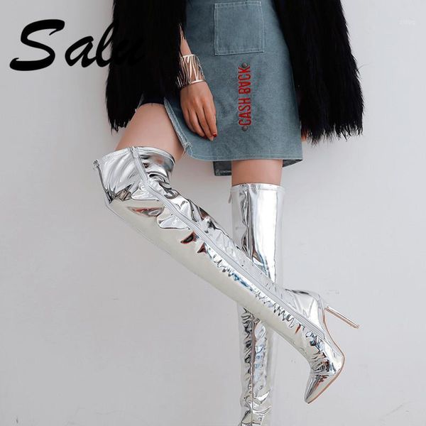 

boots salu 2021 plus size 33-48 brand pointed toe women shoes thin high heel party woman winter over the knee boots1, Black