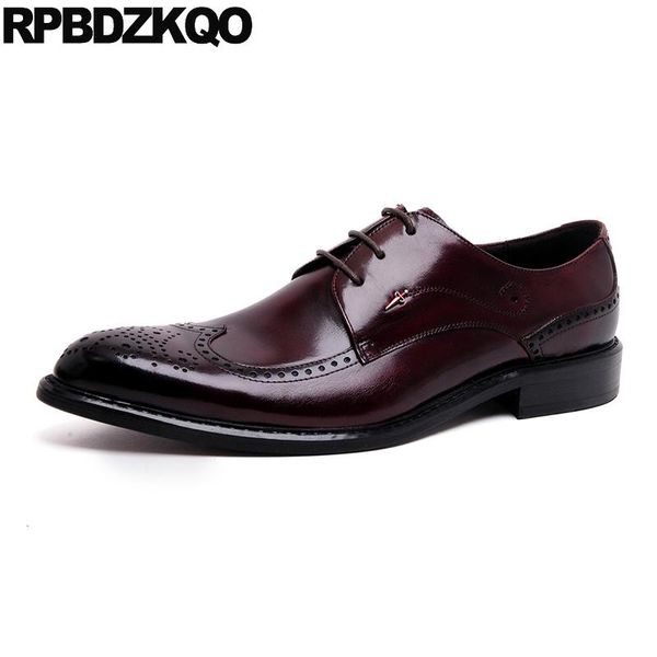 

dress shoes burgundy genuine leather men pointed toe black brogue wingtip runway oxfords italian brand lace up wedding derby