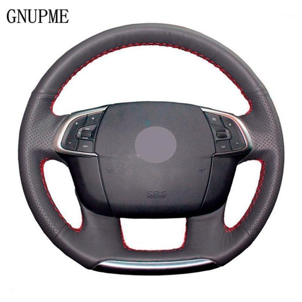 

black artificial leather hand-stitched car steering wheel cover for c4 c4l 2011-2020 ds41