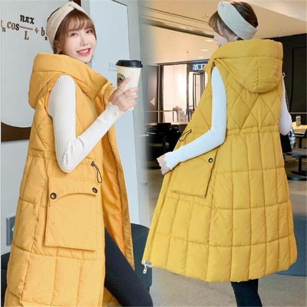 

hooded women winter vest 2019 long cats wet jas herfst women's big pockets vest new feminina colete cm8681, Black;white