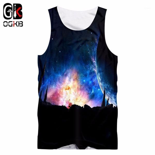 

ogkb blue galaxy space 3d men bodybuilding street vest punk singlet stringer undershirt sleeveless shirt man clothing summer 5xl1, White;black