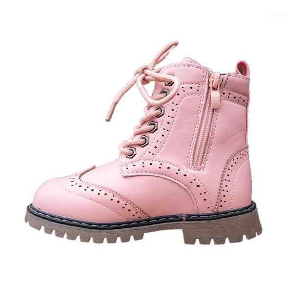 

girls leather boots autumn winter waterproof warm children snow carved british fashion kids sneakers boys1, Black;grey