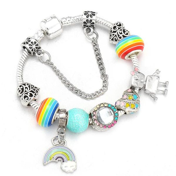

charm bracelets colorful rainbow ladies bracelet pendant with silver-plated snake bone chain, brand children's jewelry gift, Golden;silver