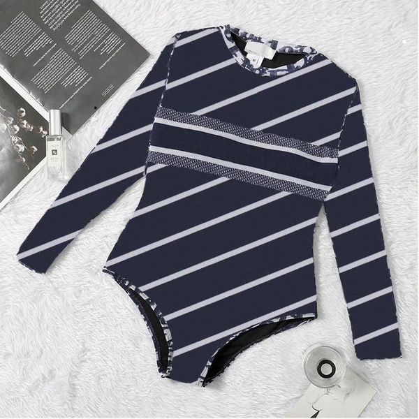 

classic striped swimwear long sleeve padded push up women's one-piece swimsuit beach wear travel vacation designer wear