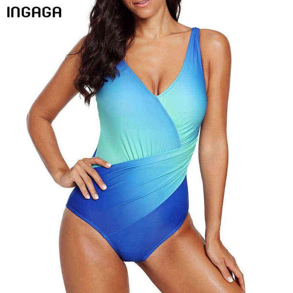 

swimsuit ingaga gradient swimsuit one piece ruched swimwear wrap bathing suit women bodysuit push up summer beach wear new, White;black
