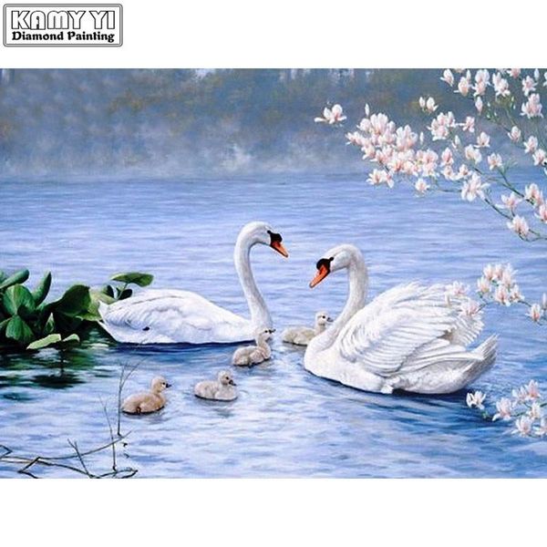 

paintings 3d diamond painting cross stitch happiness swan lake crystal needlework embroidery full decorative ylz