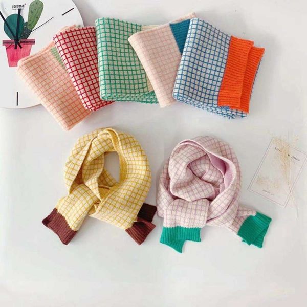 

korean children's winter new plaid star scarf cute boys and girls warm knitting wool neck, Red;brown