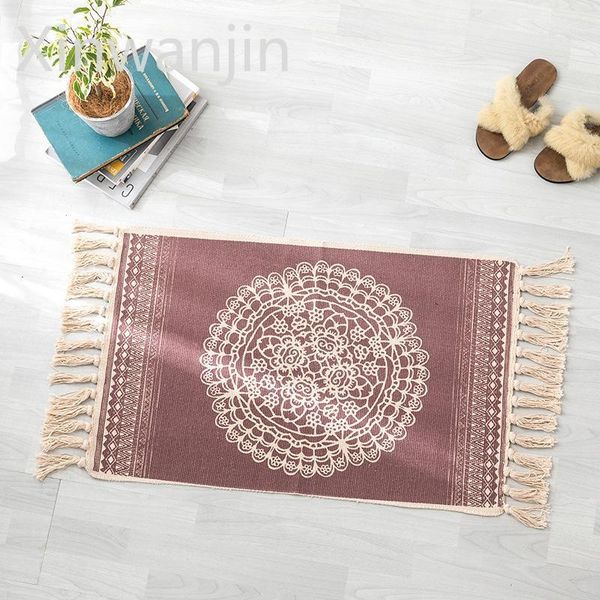 

nordic floor mat blended woven indoor bedroom household cotton carpet simple machine weaving bed front mat area rug1
