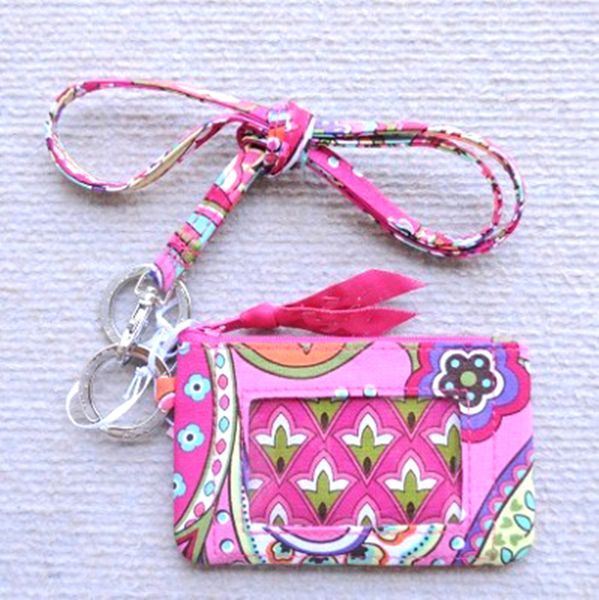 

nwt cotton zip id case with lanyard id card holder credit bus card case, Brown;gray