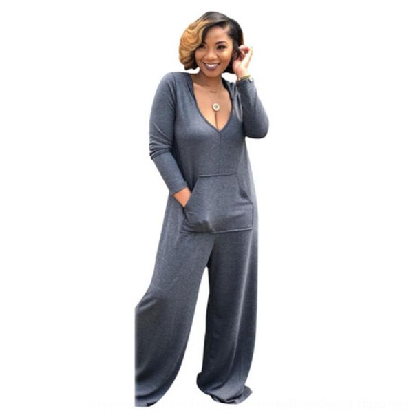 

t9nkc women's pants wide leg solid deep v wide leg pants color hooded jumpsuit casual pocket xzza2, Gray