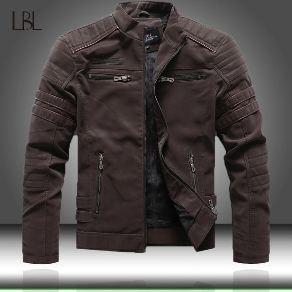 Осень зима мужская кожаная куртка повседневная мода стенд воротник мотоцикл куртка мужчины тонкий высокое качество PU кожаные пальто 201123