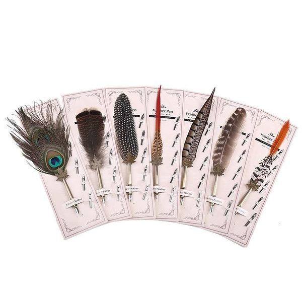 

english calligraphy feather pen set vintage advertising gift ink pen dip water metal fountain set birthday gift send 5 nibs