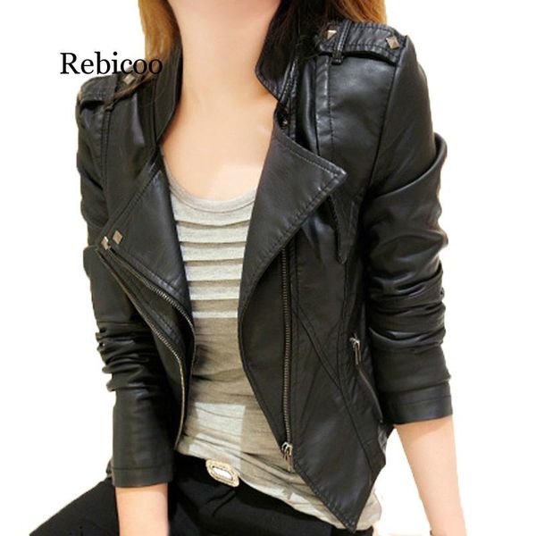 

2020 autumn and winter wear new ladies locomotive pu leather clothing female short section slim jacket leather jacket, Black;brown