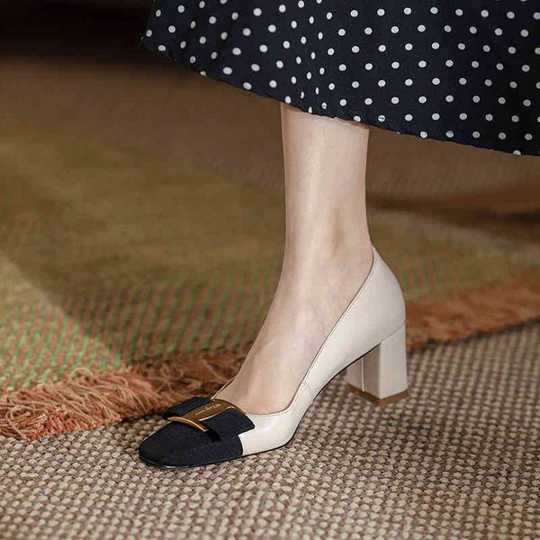 

genuine leather sandals mix-color women's shoes sweet designer bow knot blocks square heels toe party bombs black tan naked office fi0c