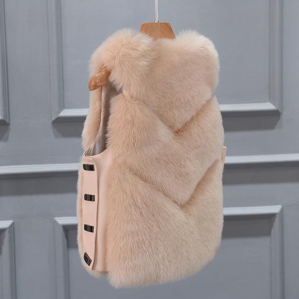 

2021 женский женский меховый жилет женский жилет куртка кнопка корееская мода для зимней корейский модный одежда v027, Black