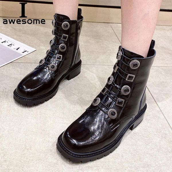 

boots platform women ankle women's motorcycle boot fashion ladies metal decor black riding zipper mujer1