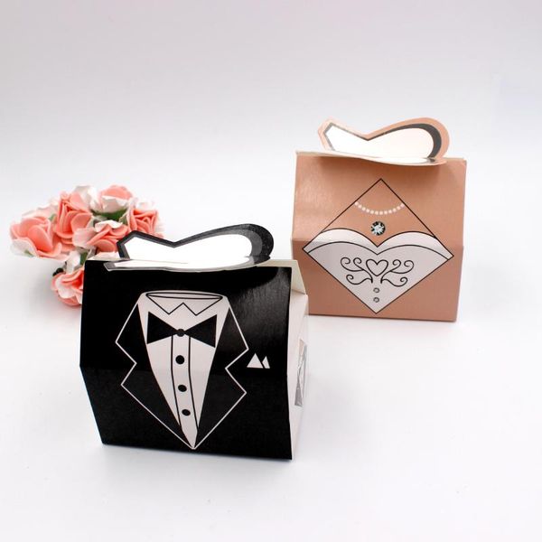 

gift wrap 50/100pcs paper candy box bride groom dresses packing sweet bag wedding favors boxes for guest party decoration