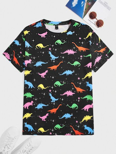 

men dinosaur & star print tee b0iu#, White;black