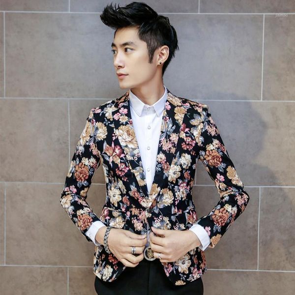 Männer Anzüge Blazer Großhandel - MAILLOT HOMME KOREAN Mode Männer Floral Blazer Polka Dot Slim Jacket One Button Masculino Casual Masculine