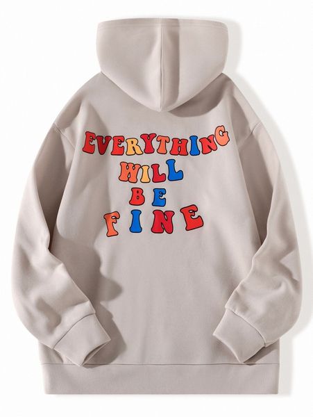 

slogan print kangaroo pocket hoodie h6hf#, White;black