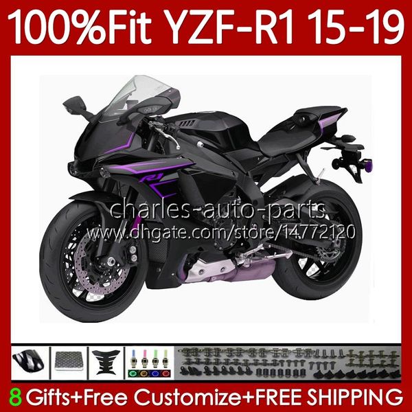Einspritzverkleidungen für Yamaha YZF R 1 1000CC YZF-R1 2015–2019 104No.122 YZF R1 1000 CC Mattschwarz YZF-1000 YZFR1 15 16 17 18 19 YZF1000 2015 2016 2017 2018 2019 OEM-Bodykit