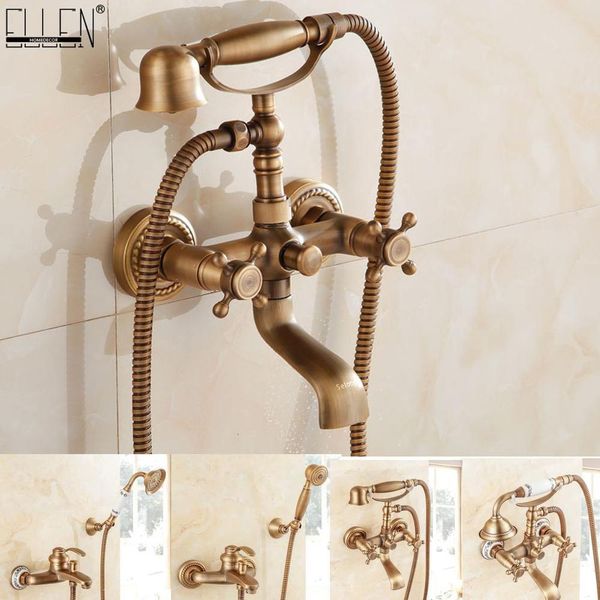 

bathtub faucet antique brass with hand shower wall mounted bathroom bath faucet dual holder crane torneiras taps el8311 1011