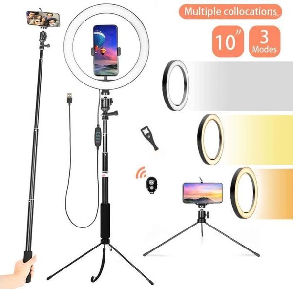 

10 inch led selfie ring light with phone holder usb pgraphy video makeup lamp with selfie stick for youtube live studio1