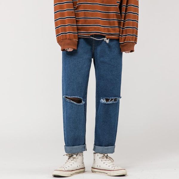 

men's jeans -5xl big size ripped baggy streetwear straight wide leg men fashions summer loose fit denim pants xxxxxl, Blue