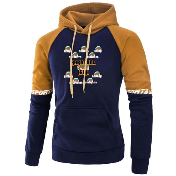 

men's hoodies & sweatshirts haikyuu karasuno high team streetwear men casual funny raglan hooded 2021 spring fleece anime harajuku male, Black