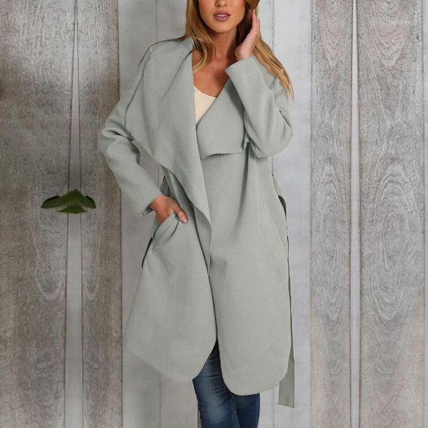 

coat women long 2020 solid color turn-down collar fashion lace up pocket long-sleeve winter coats womens vestidos ony09691, Tan;black