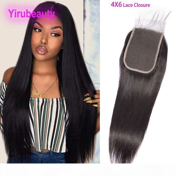

indian raw virgin human hair 4x6 lace closure 35-80g piece baby hair 8-20inch body wave straight 6x4 closure middle three part, Black;brown